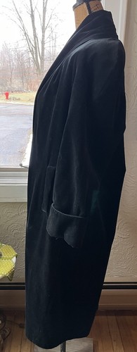 Vintage JS Collections Midi Black Velvet Opera Evening Coat Duster Pockets S/M - Picture 4 of 10