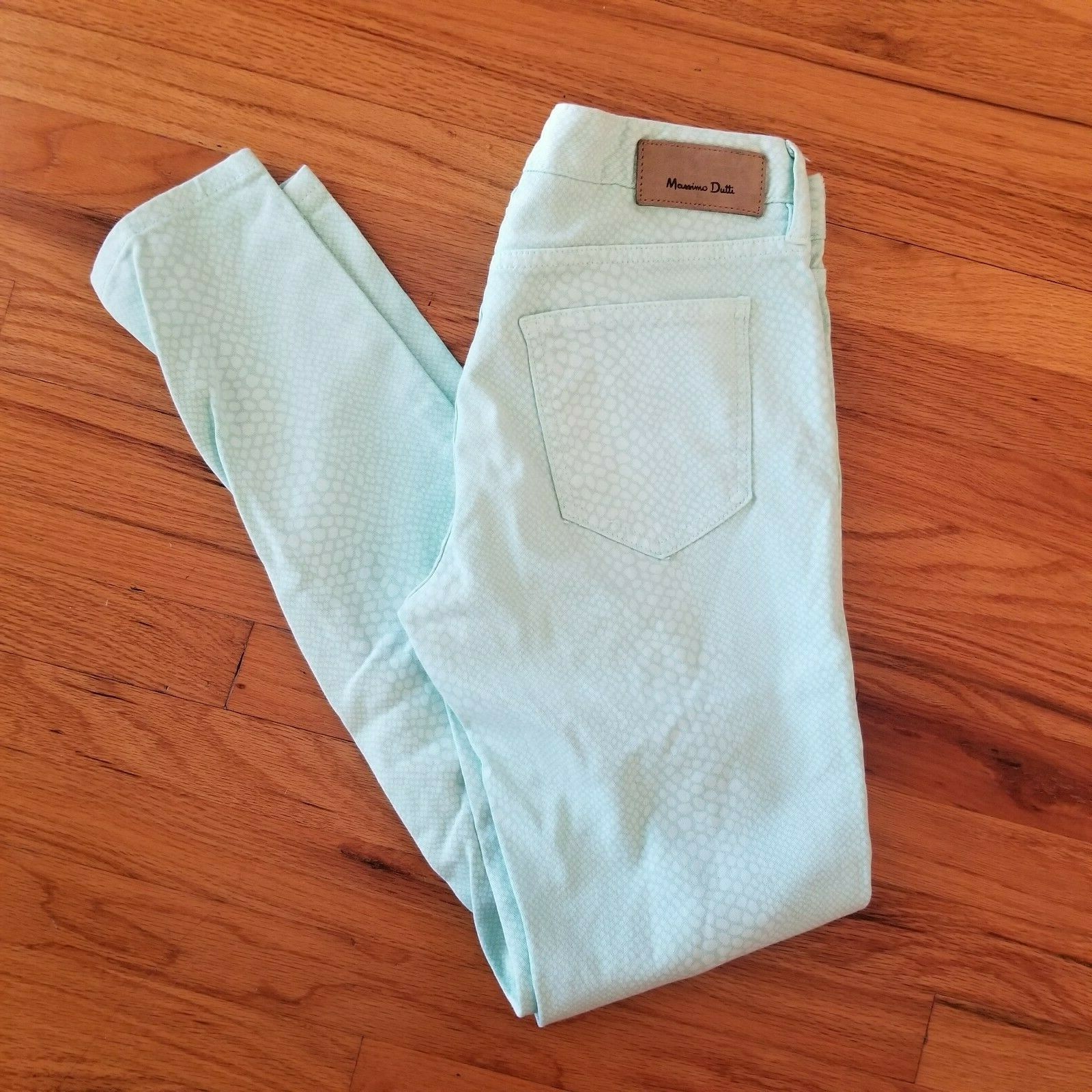 Massimo Dutti Aqua Blue Patterned Jeans Sz 6 image 2