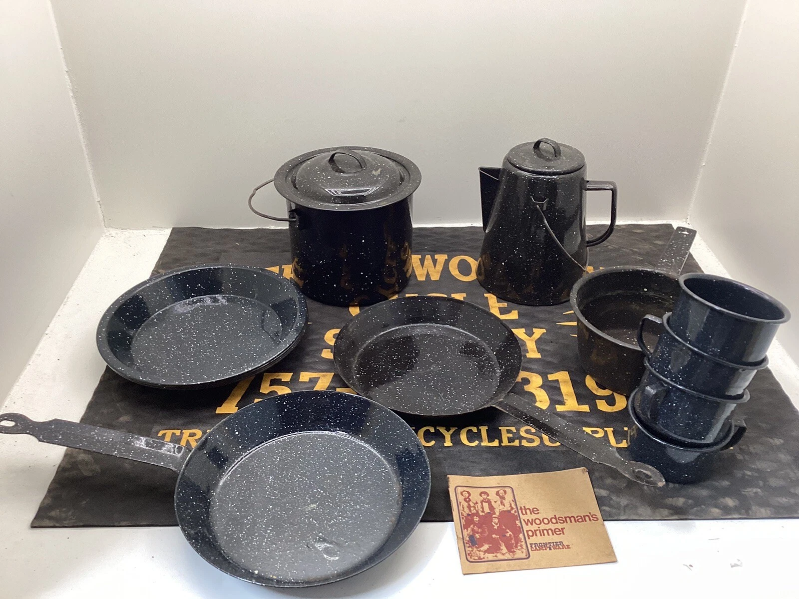 Vintage 70s Frontier Camp Ware Enamelware 13 Piece Cooking Set Camping