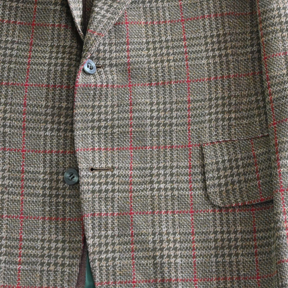 Blazer Traje Chaqueta Abrigo Deportivo De Colección Años 60 Hecho en EE. UU. 44R Verde Pata de Gallo Cuadros Foto 3 de 4