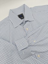 🇺🇲 David Donahue Mens 16.5x35 Blue Check 100% Cotton French Cuff Dress Shirt