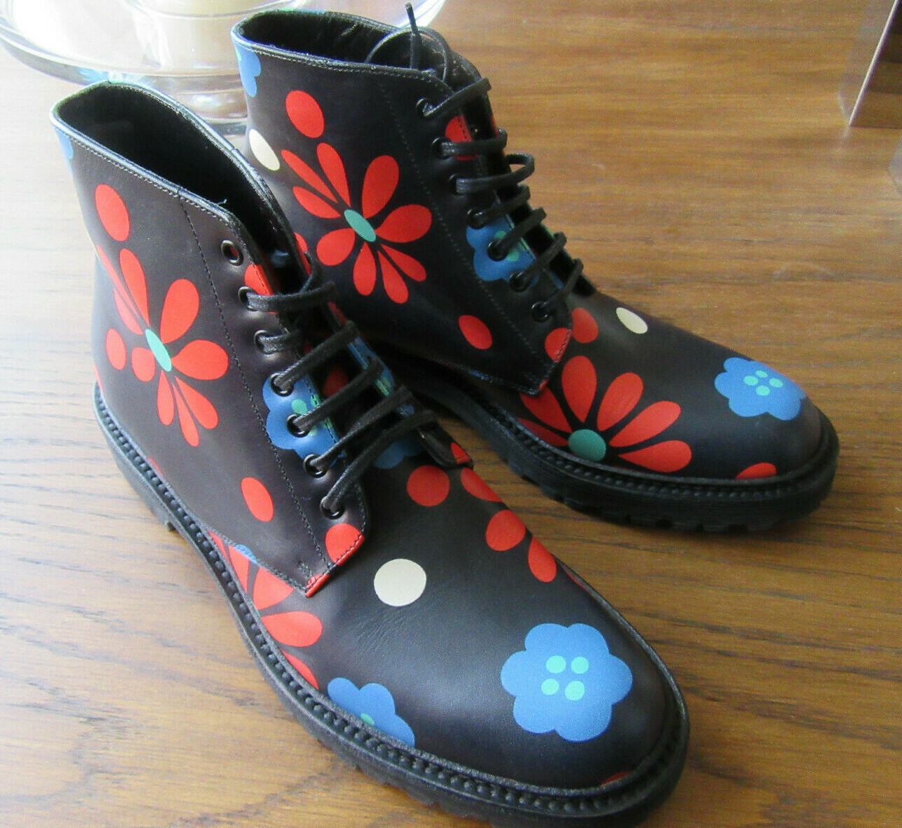 Nuovi stivali da combattimento in pelle motivo floreale neri Saint Laurent taglia 36 6 M