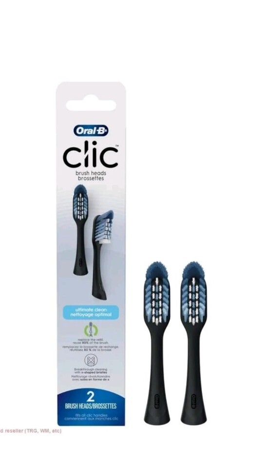 Oral B Clic Brush Heads Replacement Brush Head Black 2 Pack Lot Of 2 NEW
