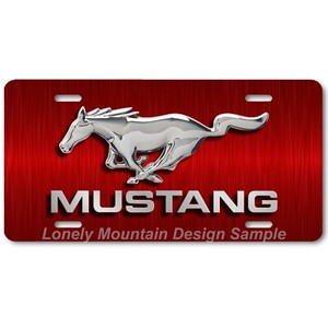 Ford Mustang Inspired Art on Red FLAT Aluminum Novelty Auto License Tag Plate