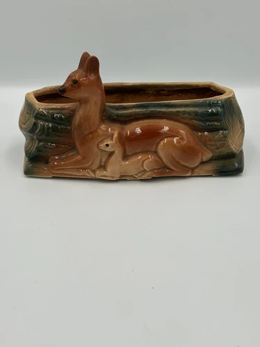 Vintage Shawnee Pottery Deer & Fawn Rectangular Planter Pot Bonsai Succulent