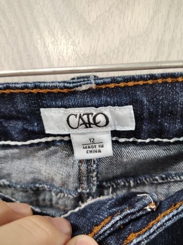 Cato Womens Jeans Zip up Dark Denim Stretch Distressed Thick Stitched Size 12 - Picture 5 of 10