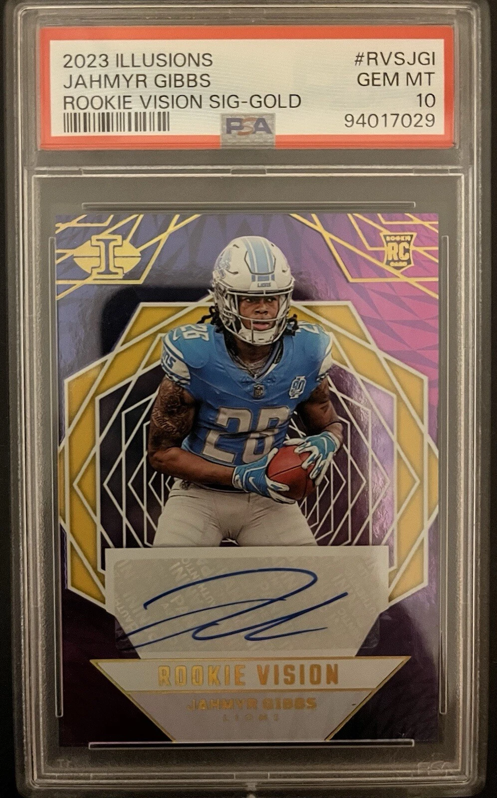 Jahmyr Gibbs Panini Illusions Rookie Vision Signatures #RVSJGI Gold