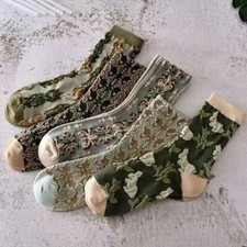 Floral Design Vintage Hand Embroidered Floral Women Socks