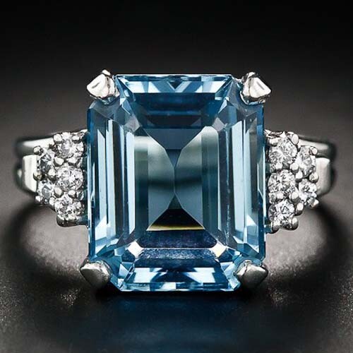 10 Ct Aqua Blue Emerald Cut CZ Engagement Wedding Ring In