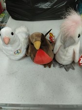 Ty Beanie Babies Lot KuKu Cockatoo Early Robin Serenity Dove 1997 2002 With Tags