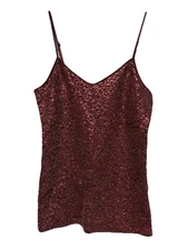 VTG Y2K Express Burgundy Sequin Tank Top S Going Out Bling Camisole Metallic