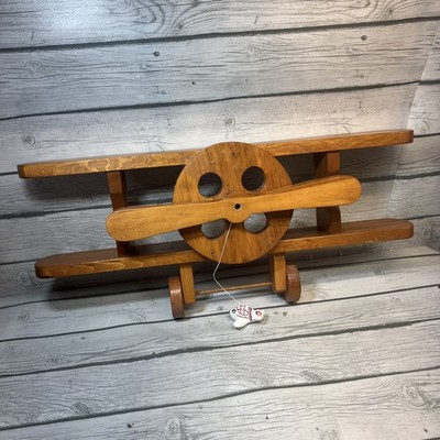 vtg Wooden 2 tier airplane Wall Hanging book Shelf art hand crafted knick knack 