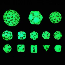 Bescon Super Glowing in Dark Complete Polyhedral RPG Dice Set 13pcs D3-D100, ...