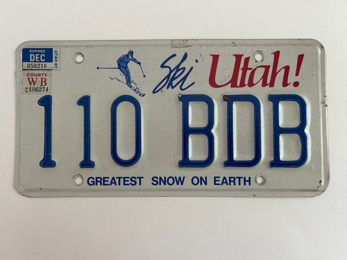 1987 Utah License Plate Weber County Greatest Snow on Earth Natural Sticker
