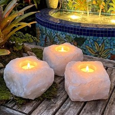 Pink Rose Quartz Crystal Tealight Candle Holder Natural Genuine Brazil Mineral