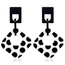 70s 80s Black White Spots Resin Geometry Dangle Drop Stud Earrings Retro Bo - 01
