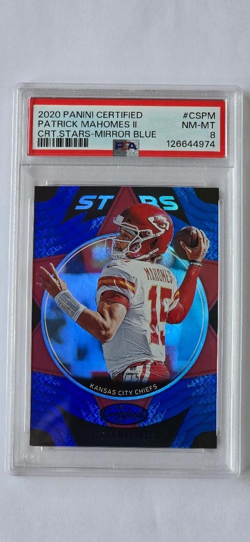 2020 Patrick Mahomes   Certified Stars Blue-Mirror #'d 66/75  PSA 8