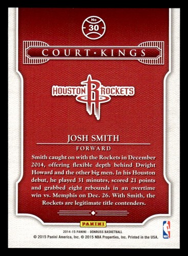 2014-15 Donruss Court Kings Stat Line #30 Josh Smith #D /164 Houston Rockets - Bild 2 von 2