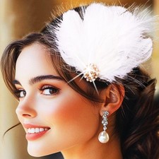 White Feather Hair Clip Fascinator Headpiece 1920s Gatsby Accessory for Women
