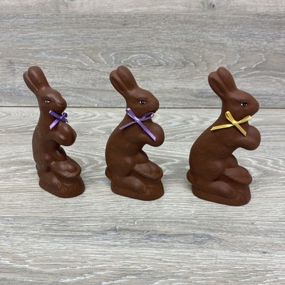 Faux Chocolate Easter Bunny Figurines Ceramic Handpainted 6.5'' Lot of 3