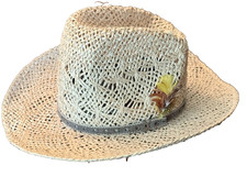 VTG BAILEY U-ROLLIT Size 7 1/8” Straw Western Rodeo Hat Leather Band & Feathers