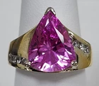 Vintage PJM Gold Vermeil & Sterling Silver Trillion-Cut Pink Sapphire Ring Sz: 7