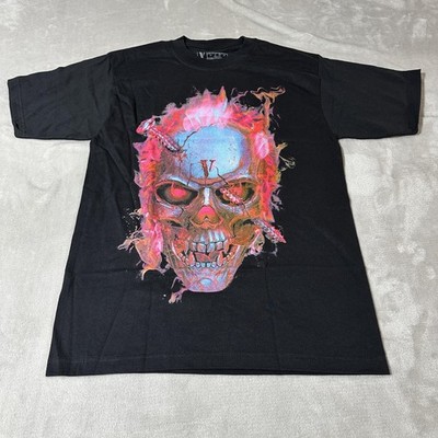 Vlone Shirt Mens Medium Black Flaming Skull V Graphic Limited Edition Screwhead