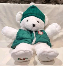 Christmas 21" Polar Bear Plush Toy, DAN DEE 2008 Green Beanie Hat & Quilted Vest