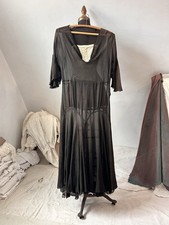 1920s Antique Vintage Brown Silk Drop Waist Flapper Dress As Is Women  s Small