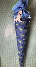 Schultüte 85 cm, Stoffhülle, Dinosaurier, blau-grün, B-Ware, Handarbeit