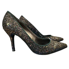 Nine West Pointed Toe Glitter Pumps Heels Size 8.5 Purple Teal Gunmetal Glam Fun