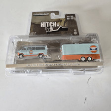 1:64 GreenLight *HITCH & TOW 20* 1972 Ford Club Wagon & Enclosed *GULF OIL* NIP!