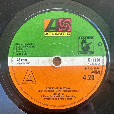 Boney M.   Rivers Of Babylon 7'' Single Record 1978 Atlantic Disco 45 RPM