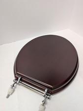RENOVATORS SUPPLY - CHERRY FINISH ROUND WOODEN TOILET SEAT WITH CHROME HINGES