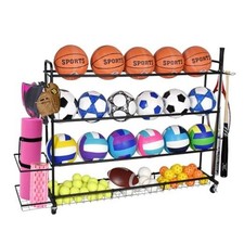 Basketball Rack, Shooting Training Rolling Ball Stand, Garage Organizer with