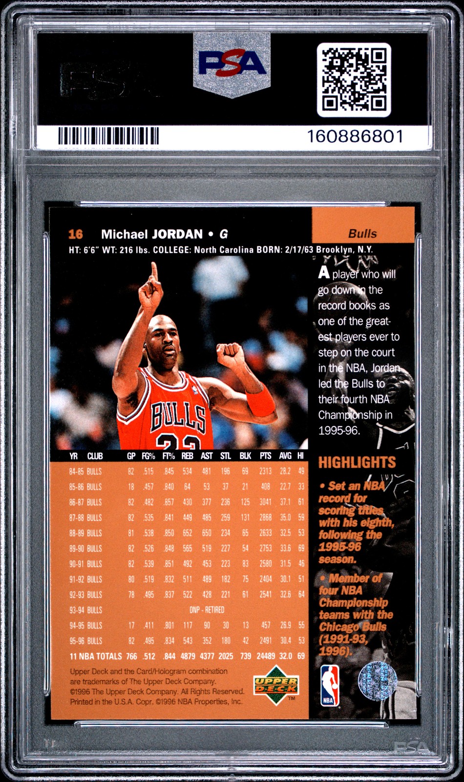 1996 UD #16 MICHAEL JORDAN PSA 8 view 2