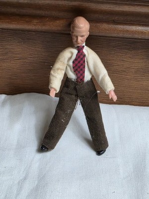 Vintage German Caco Dollhouse Miniature Father Dad Man W/ Red Tie Wrapped Legs