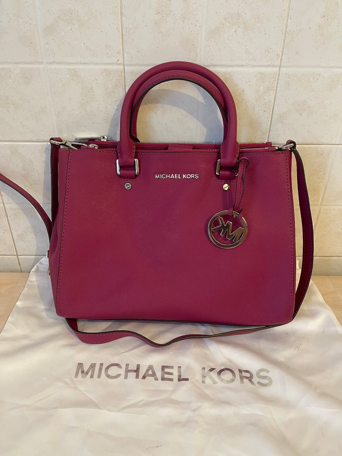 Michael Kors Small Sutton Satchel in Raspberry