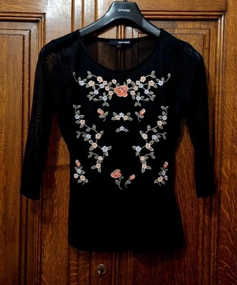 Superbe/T-shirt/Résille/Noir/Braderie/Fleurs, L (38/40) - Photo 1/4