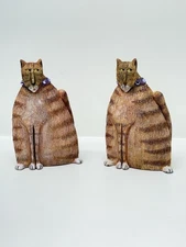 2 Martha McCarthy Resin Jewel Cats Figurines Brown Tabby 2003 5”