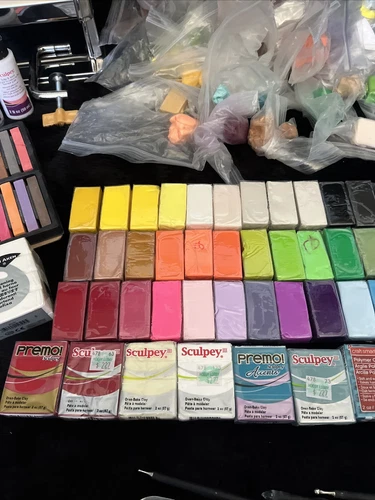Lot Of Clay Sculpey, Premo, Craft Smart, Polymer Tools Chalk Glaze, PastaMachine - Picture 3 of 6