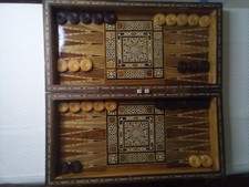 FREE SHIP Vintage Syrian Mosaic Backgammon Chess Set Inlaid Wood Complete 🎲