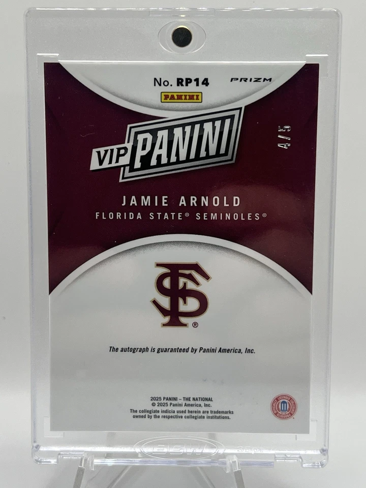 Jamie Arnold 2025 Panini National VIP Gold Pack #RP14 AUTO 4/5! - Image 3 of 4