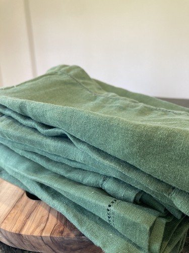 10 Pottery Barn Napkins Linen Hemstitch Placemats 20x20 Square Green