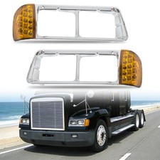 Fit For Freightliner Fld120 Headlight Bezel W Led Turn Signal Corner Light Lamp