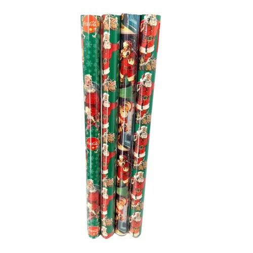 Lot of 4 Rolls Vintage Coca-Cola Christmas Wrapping Paper NEW SEALED
