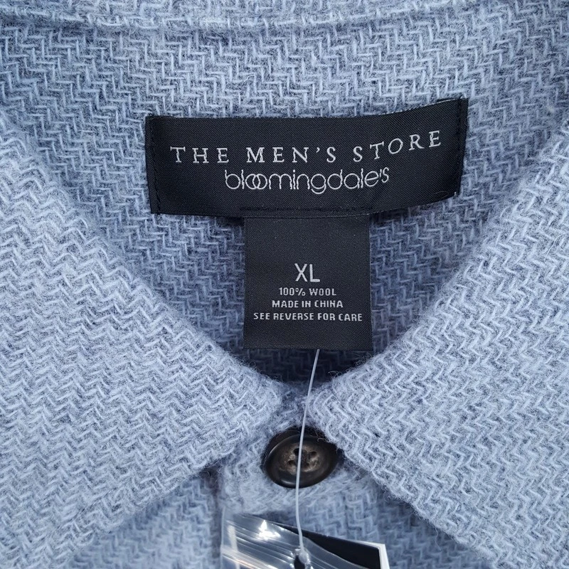 BLOOMINGDALES Jacket Mens XL Blue Gray Button Up Overshirt 100% Wool $248 - product detail image 2