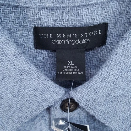 BLOOMINGDALES Jacket Mens XL Blue Gray Button Up Overshirt 100% Wool $248 image 2