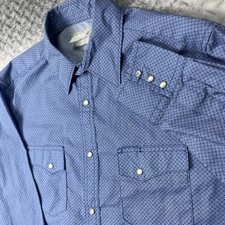 Wrangler Shirt Mens XL Blue Pearl Snap Western Medallion Wrancher Rodeo Country