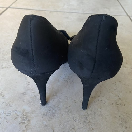 Ann Taylor Heels Size 5.5 Bows Black Suede Leather Yolanda Stiletto Preppy - Picture 4 of 6